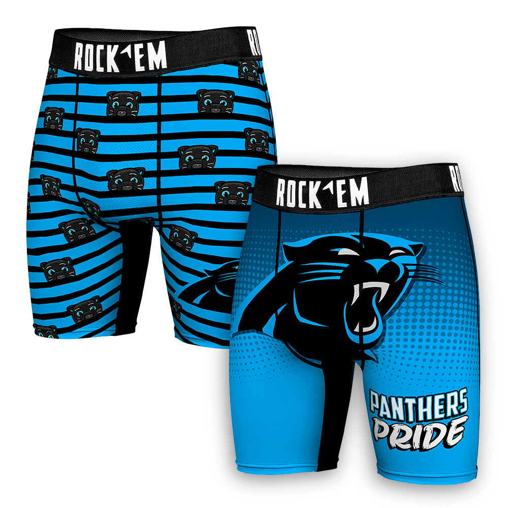 Men's Rock Em Socks Blue Carolina Panthers Two-Pack Mascot Slogan Boxer Briefs