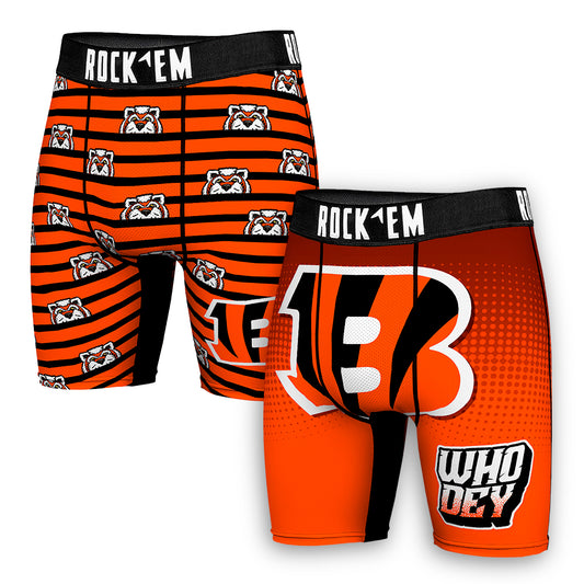 Men's Rock Em Socks  Orange Cincinnati Bengals Two-Pack Mascot Slogan Boxer Briefs