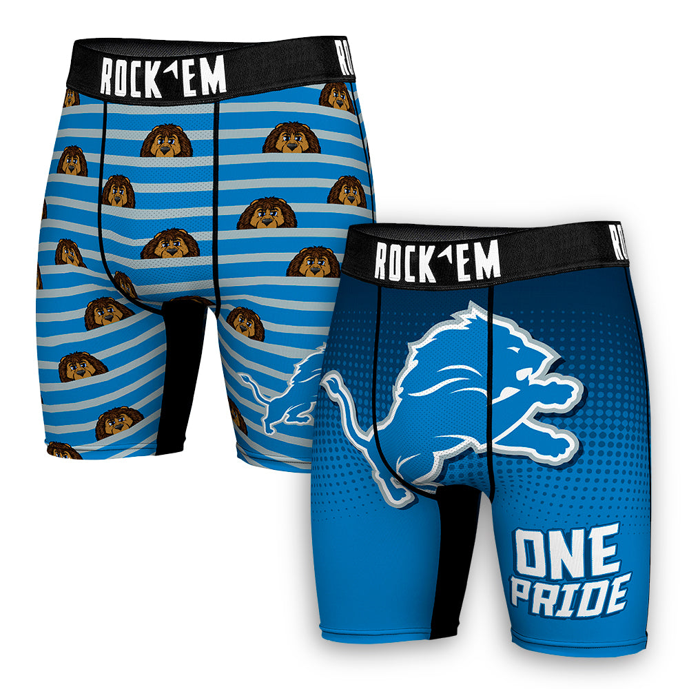 Men's Rock Em Socks Blue Detroit Lions Two-Pack Mascot Slogan Boxer Briefs