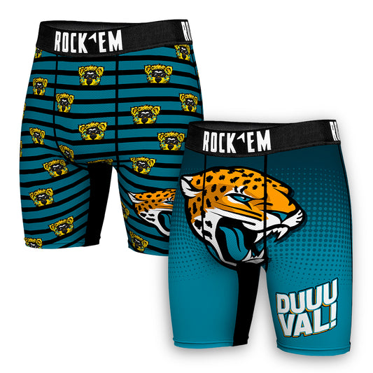 Men's Rock Em Socks  Teal Jacksonville Jaguars Two-Pack Mascot Slogan Boxer Briefs