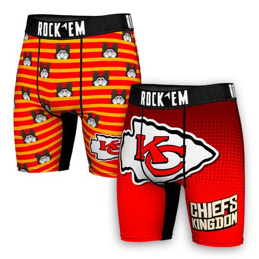 Men's Rock Em Socks  Red Kansas City Chiefs Two-Pack Mascot Slogan Boxer Briefs