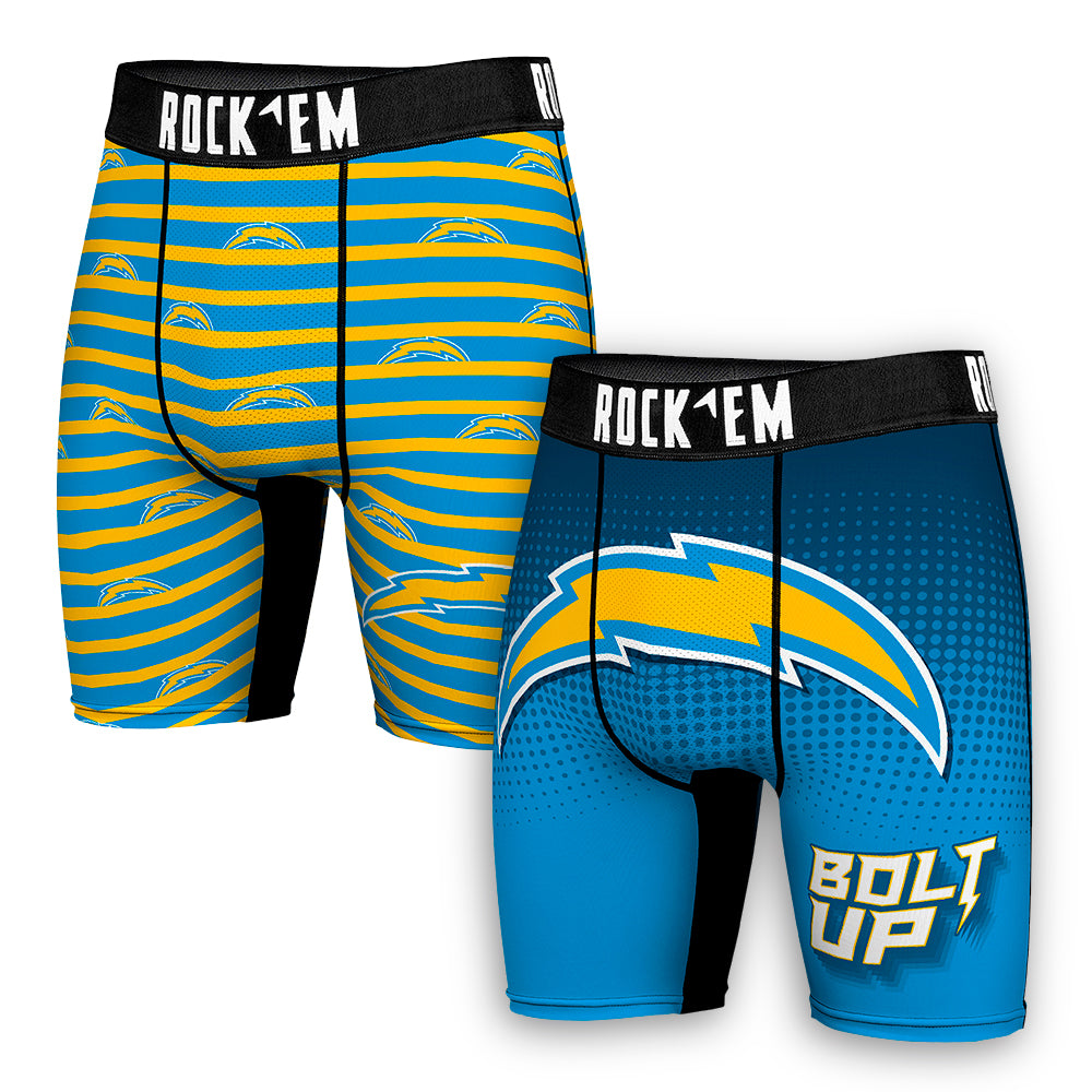 Men's Rock Em Socks Powder Blue Los Angeles Chargers Two-Pack Mascot Slogan Boxer Briefs