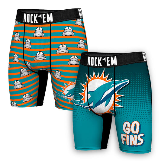 Men's Rock Em Socks  Aqua Miami Dolphins Two-Pack Mascot Slogan Boxer Briefs