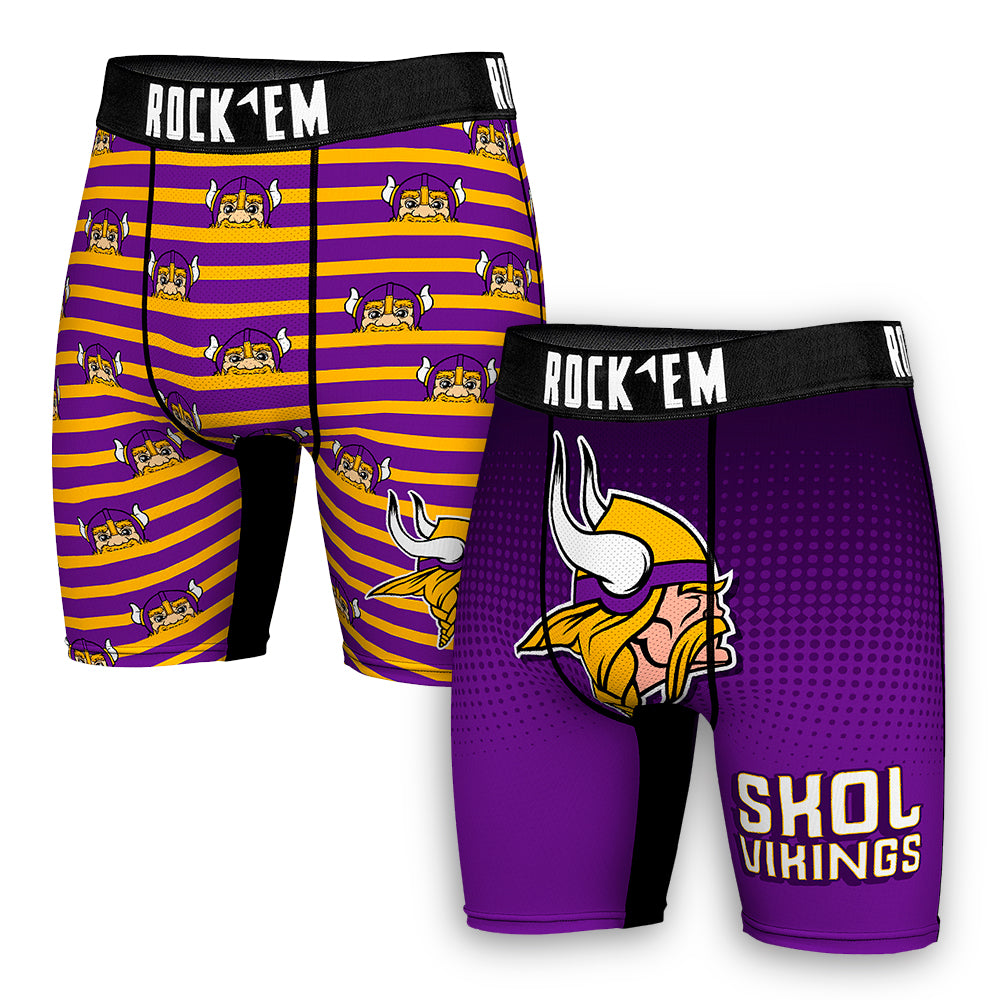 Men's Rock Em Socks  Purple Minnesota Vikings Two-Pack Mascot Slogan Boxer Briefs