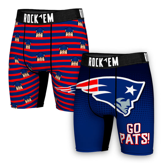 Men's Rock Em Socks  Navy New England Patriots Two-Pack Mascot Slogan Boxer Briefs