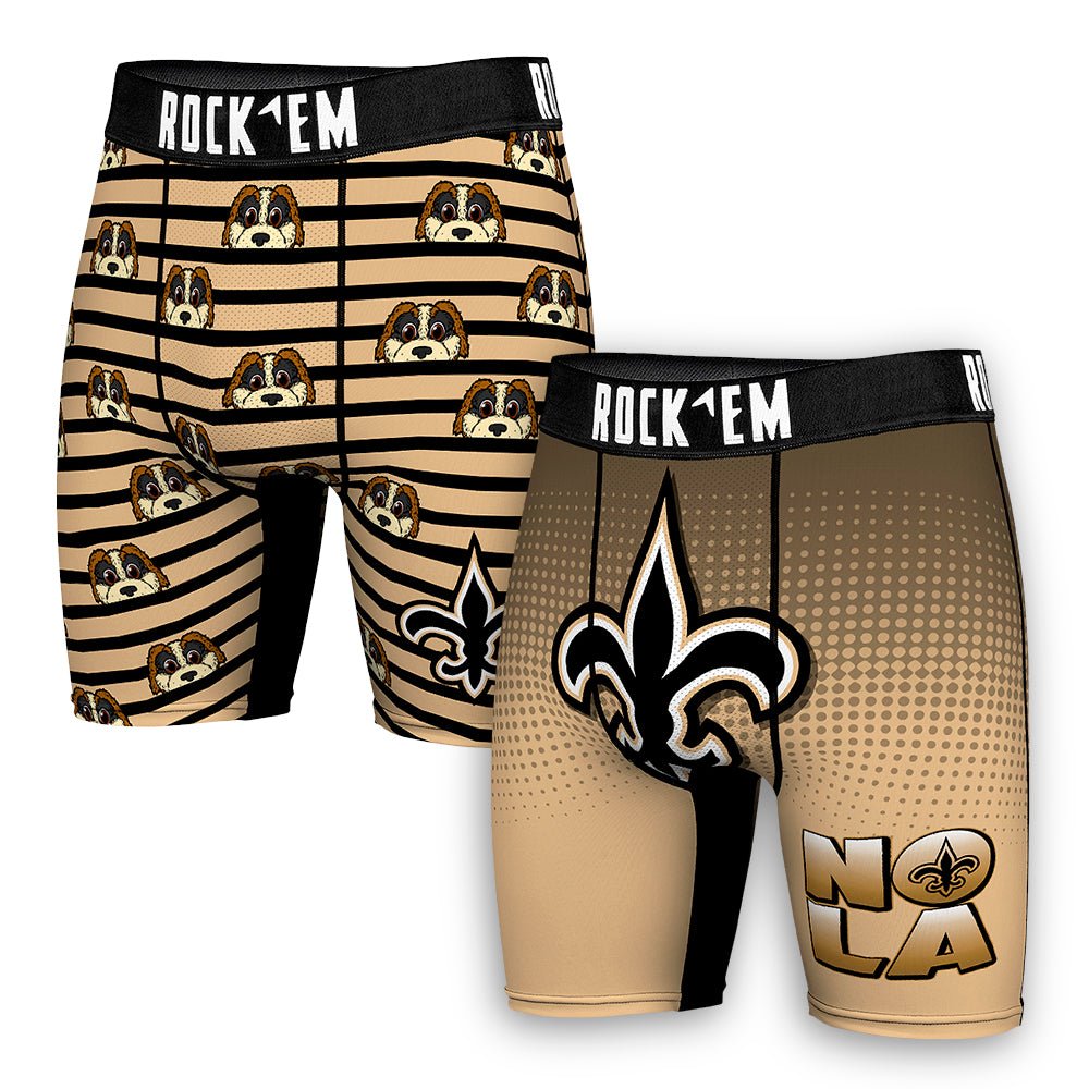 Men's Rock Em Socks  Gold New Orleans Saints Two-Pack Mascot Slogan Boxer Briefs