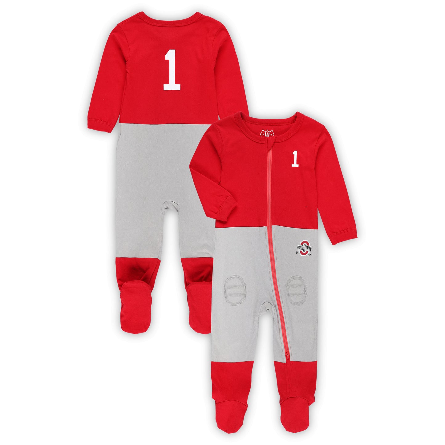 Infant Wes & Willy Scarlet Ohio State Buckeyes #1 Football Uniform Full-Zip Footed Jumper