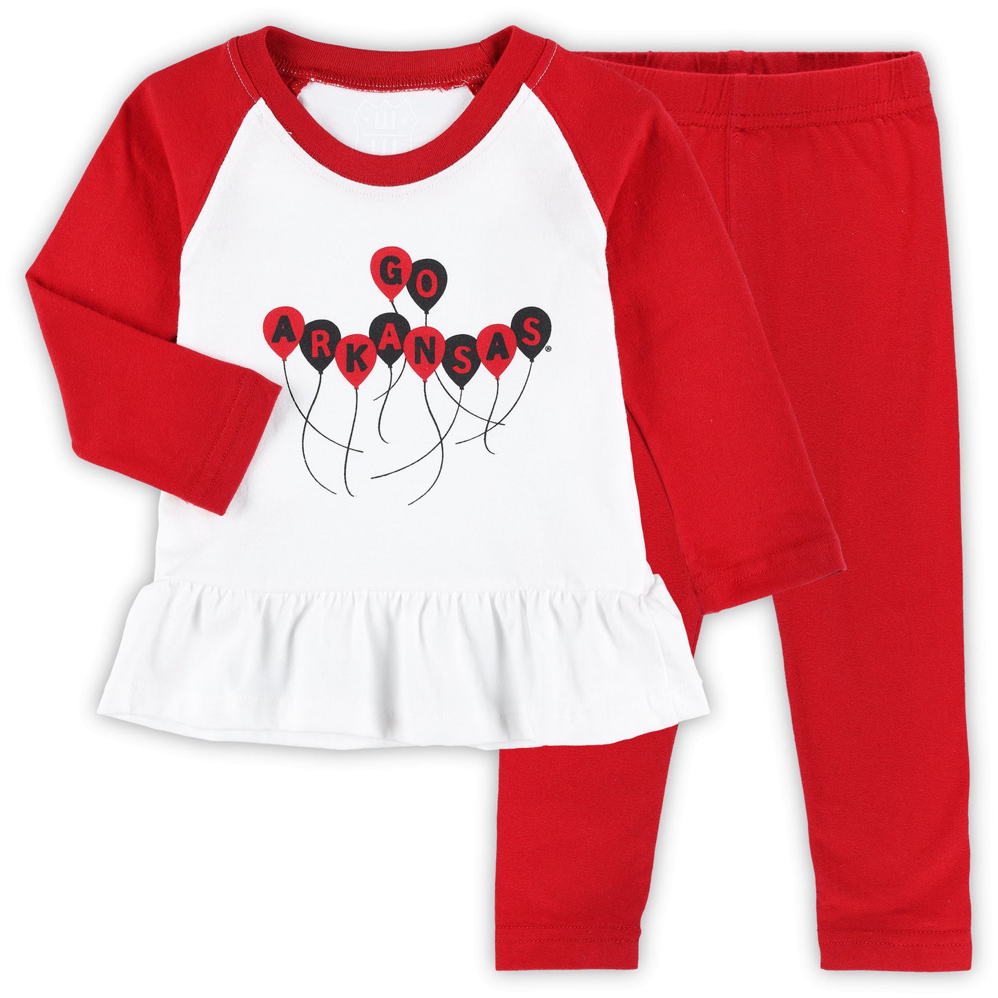 Girls Infant Wes & Willy Cardinal/White Arkansas Razorbacks Balloon Raglan 3/4-Sleeve T-Shirt & Leggings Set