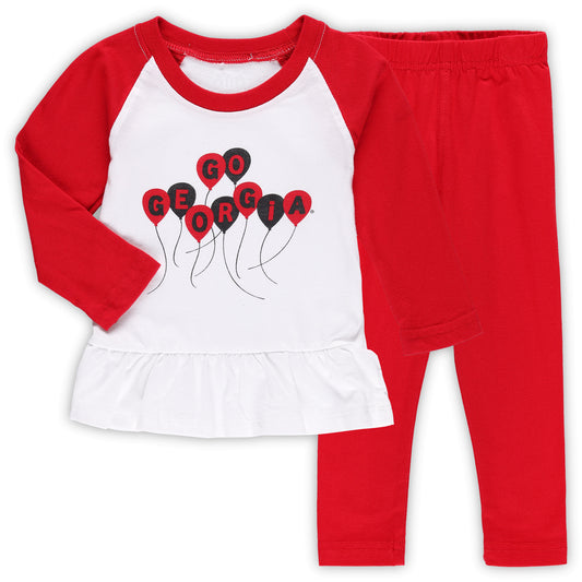 Girls Infant Wes & Willy Red/White Georgia Bulldogs Balloon Raglan 3/4-Sleeve T-Shirt & Leggings Set