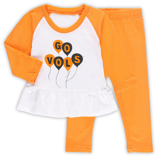 Girls Infant Wes & Willy Tennessee Orange/White Tennessee Volunteers Balloon Raglan 3/4-Sleeve T-Shirt & Leggings Set