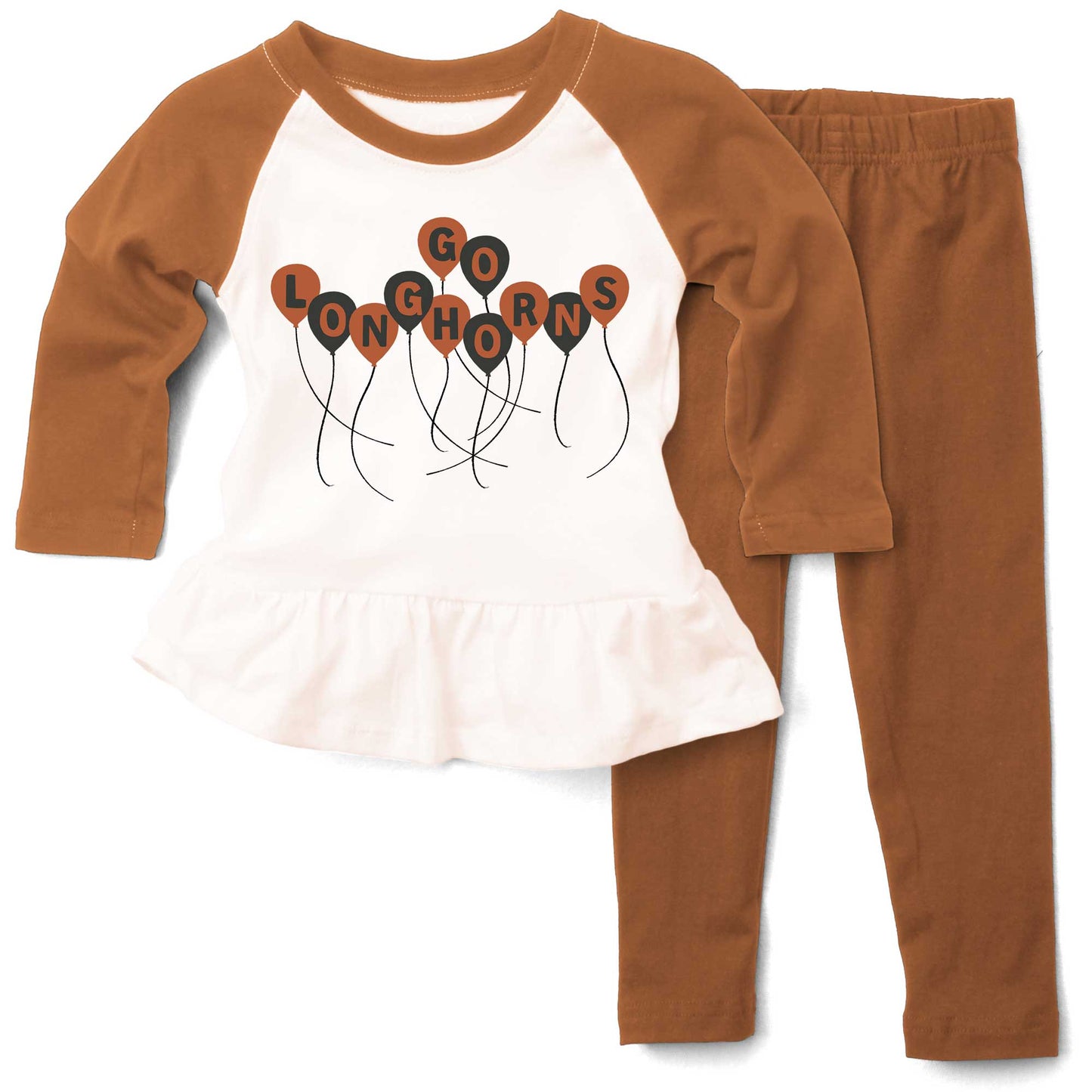 Girls Infant Wes & Willy Texas Orange/White Texas Longhorns Balloon Raglan 3/4-Sleeve T-Shirt & Leggings Set