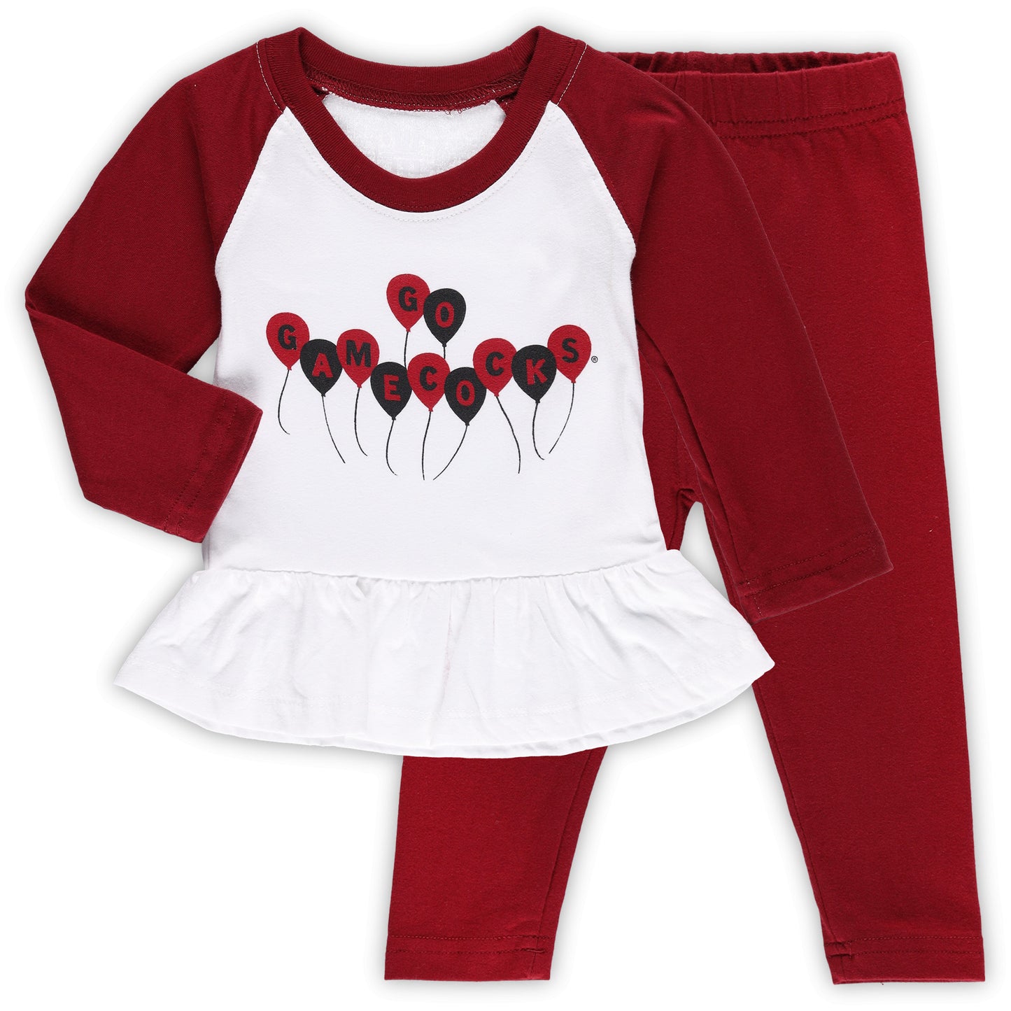 Girls Infant Wes & Willy Garnet/White South Carolina Gamecocks Balloon Raglan 3/4-Sleeve T-Shirt & Leggings Set