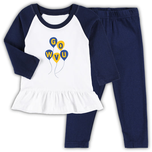 Girls Infant Wes & Willy White/Navy West Virginia Mountaineers Balloon Raglan 3/4-Sleeve T-Shirt & Leggings Set