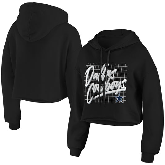 Women's WEAR by Erin Andrews Black Dallas Cowboys Domestic Cropped Pullover Hoodie