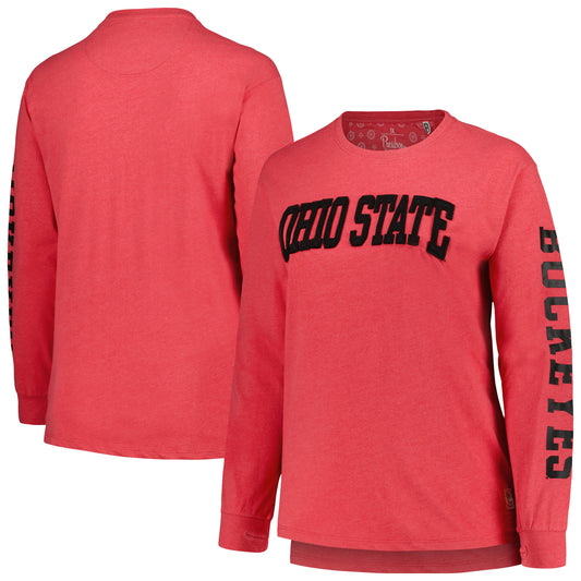 Women's Pressbox Scarlet Ohio State Buckeyes Plus Size 2-Hit Canyon Long Sleeve T-Shirt