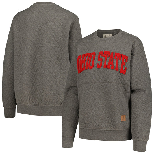 Women's Pressbox Heather Charcoal Ohio State Buckeyes Moose Quilted Pullover Sweatshirt