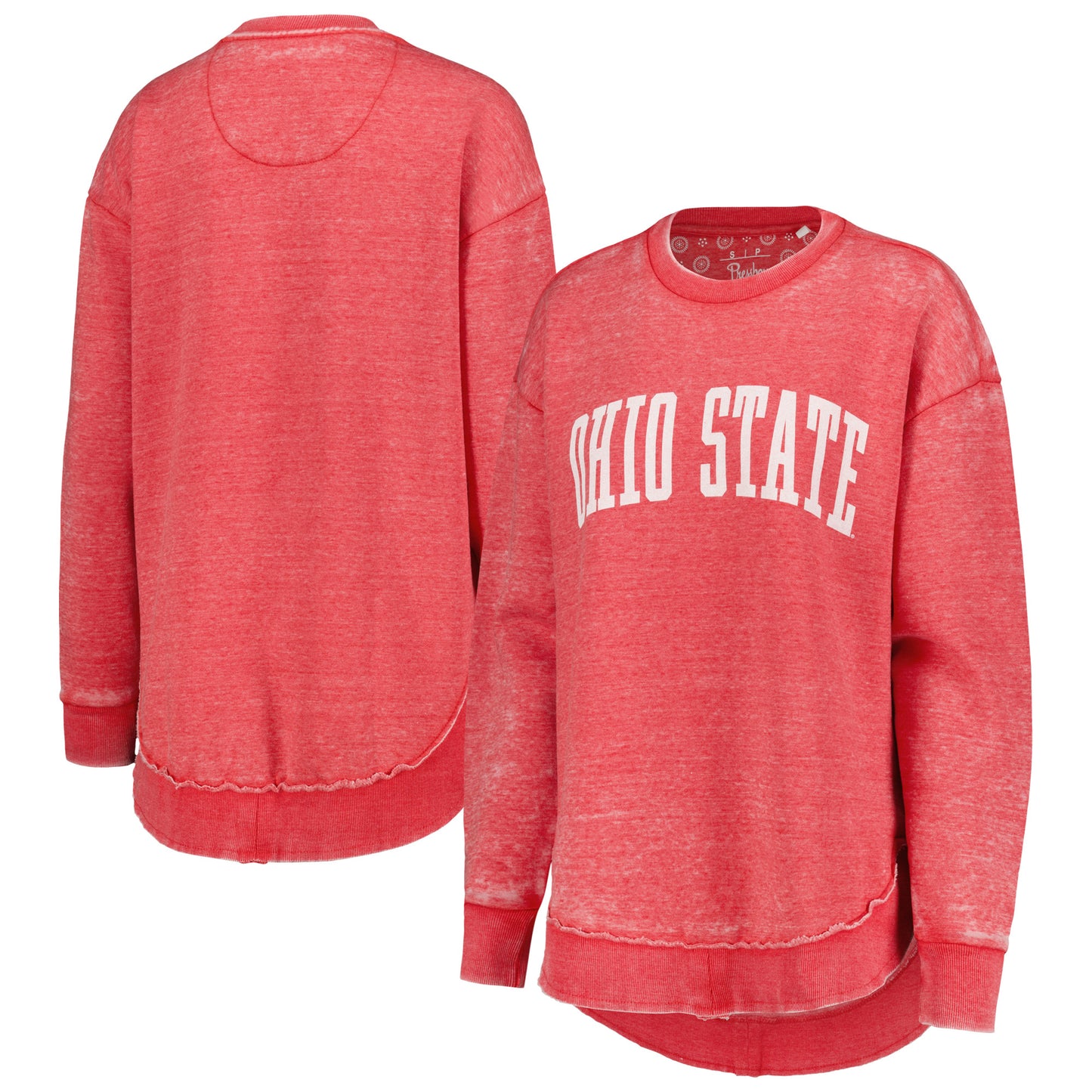 Women's Pressbox Scarlet Ohio State Buckeyes Vintage Wash Pullover Sweatshirt