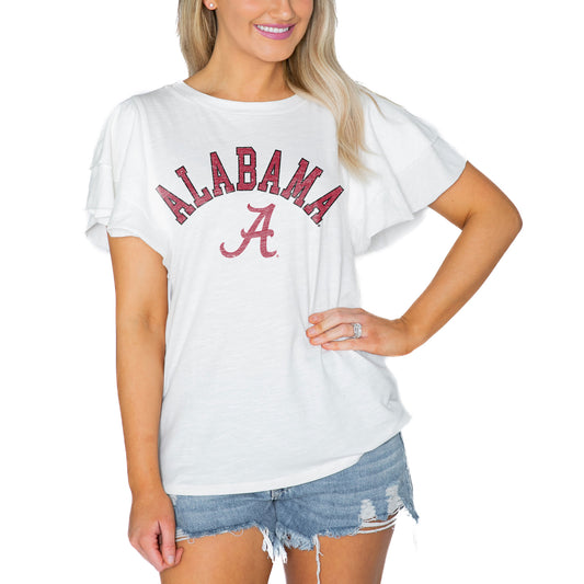 Women's Gameday Couture  White Alabama Crimson Tide Arch Logo Flutter Sleeve Lightweight T-Shirt