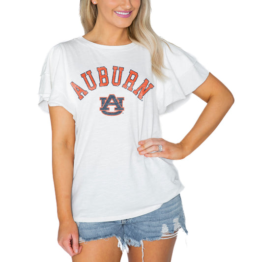 Women's Gameday Couture  White Auburn Tigers Arch Logo Flutter Sleeve Lightweight T-Shirt