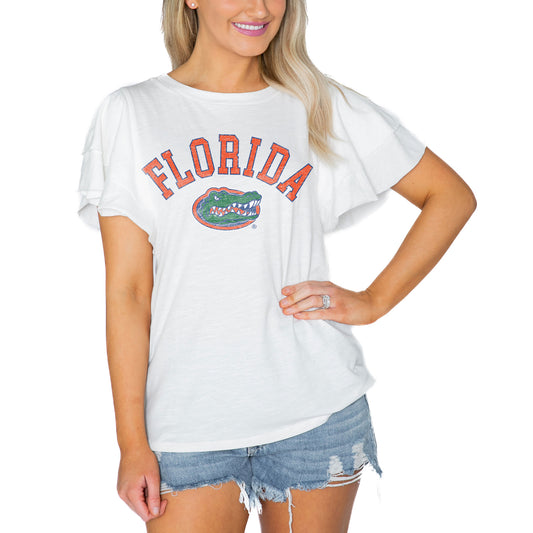 Women's Gameday Couture  White Florida Gators Arch Logo Flutter Sleeve Lightweight T-Shirt