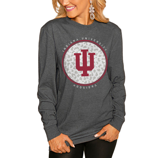 Women's Gameday Couture  Charcoal Indiana Hoosiers Circle Graphic Fitted Long Sleeve T-Shirt