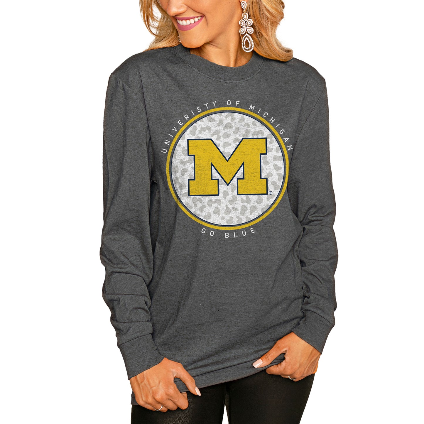 Women's Gameday Couture  Charcoal Michigan Wolverines Circle Graphic Fitted Long Sleeve T-Shirt