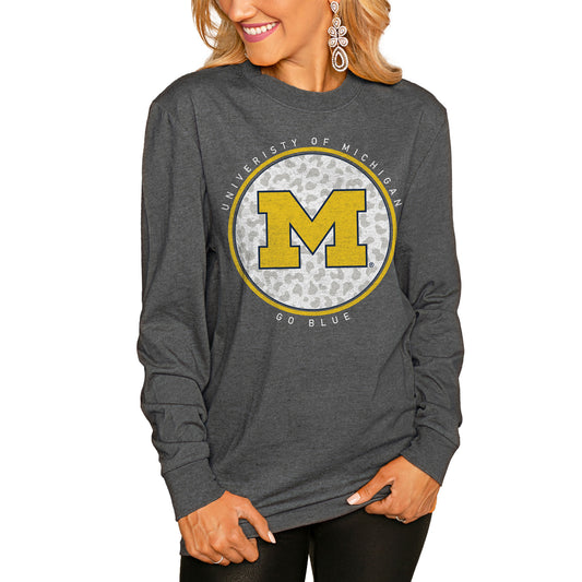 Women's Gameday Couture  Charcoal Michigan Wolverines Circle Graphic Fitted Long Sleeve T-Shirt