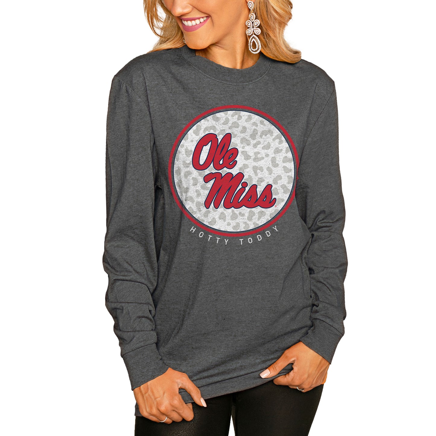 Women's Gameday Couture  Charcoal Ole Miss Rebels Circle Graphic Fitted Long Sleeve T-Shirt