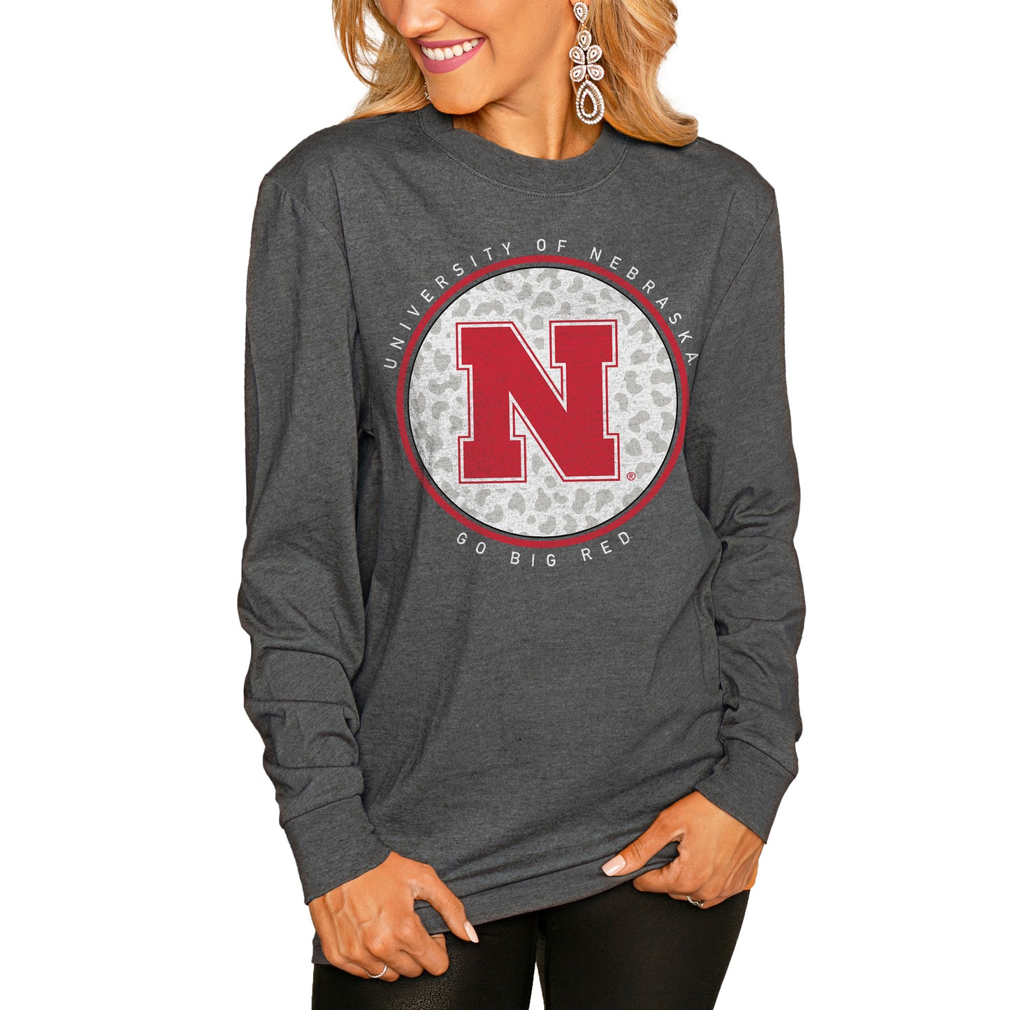 Women's Gameday Couture  Charcoal Nebraska Huskers Circle Graphic Fitted Long Sleeve T-Shirt