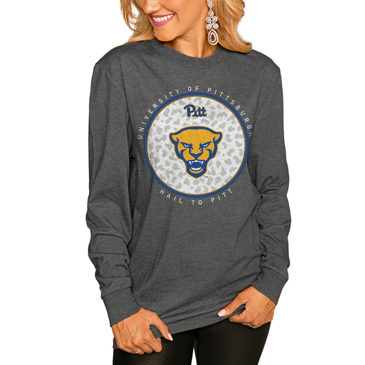 Women's Gameday Couture  Charcoal Pitt Panthers Circle Graphic Fitted Long Sleeve T-Shirt