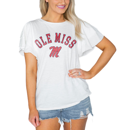 Women's Gameday Couture  White Ole Miss Rebels Arch Logo Flutter Sleeve Lightweight T-Shirt