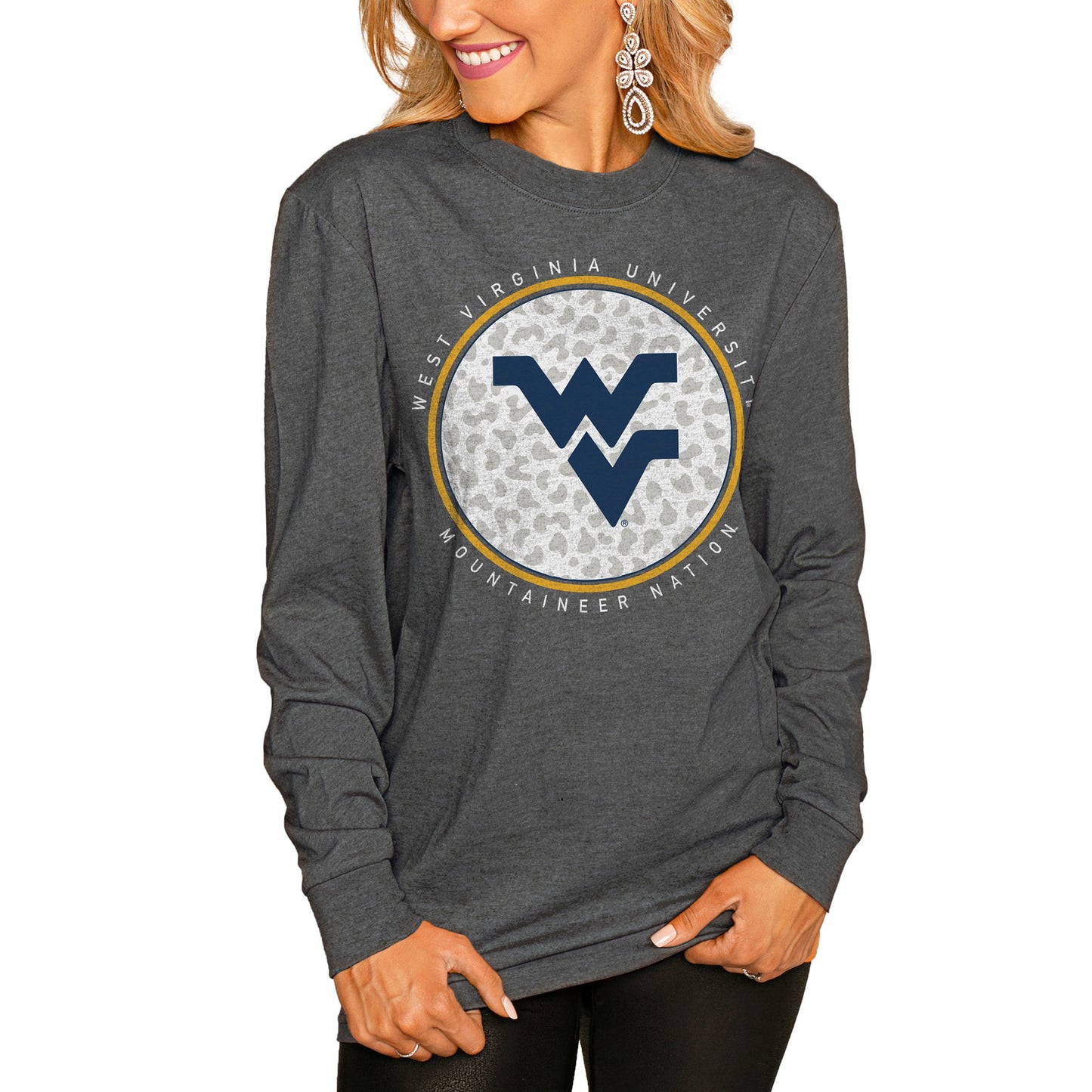 Women's Gameday Couture  Charcoal West Virginia Mountaineers Circle Graphic Fitted Long Sleeve T-Shirt