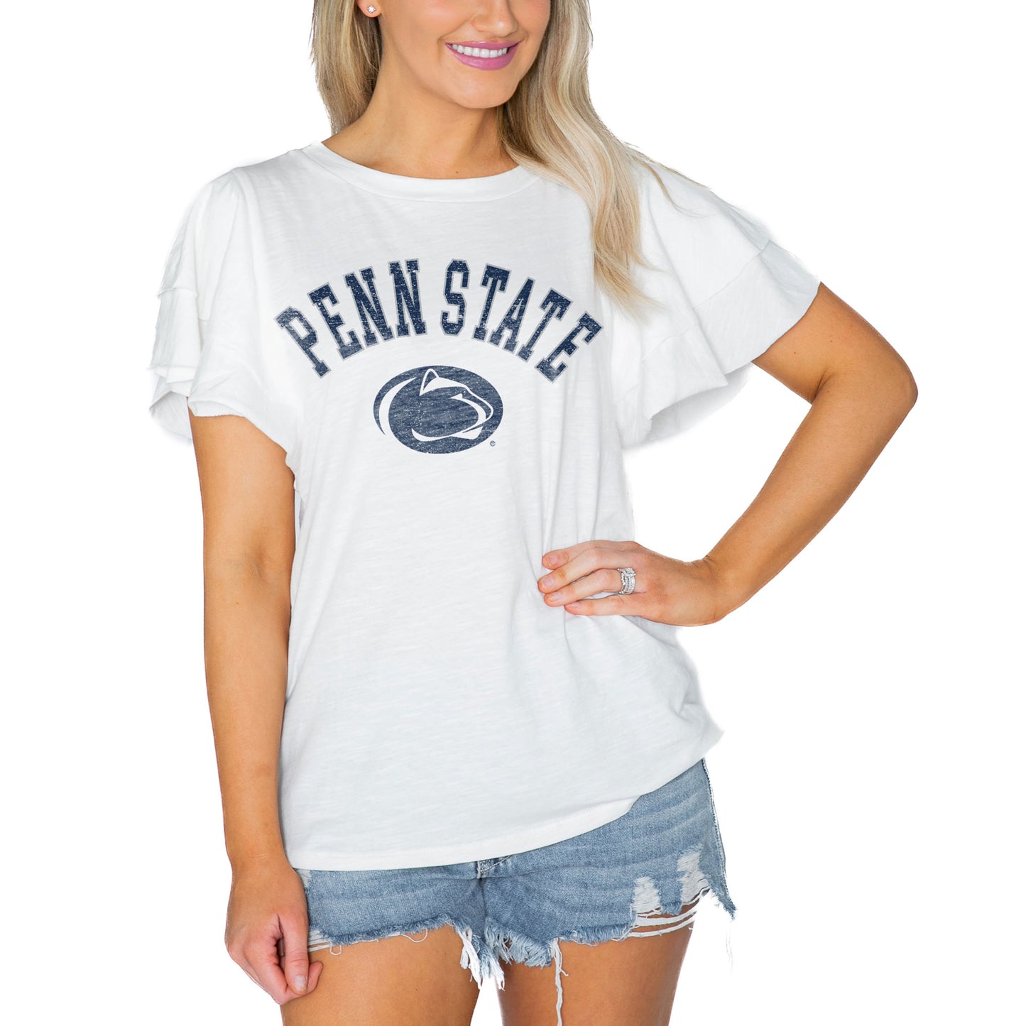 Women's Gameday Couture  White Penn State Nittany Lions Arch Logo Flutter Sleeve Lightweight T-Shirt