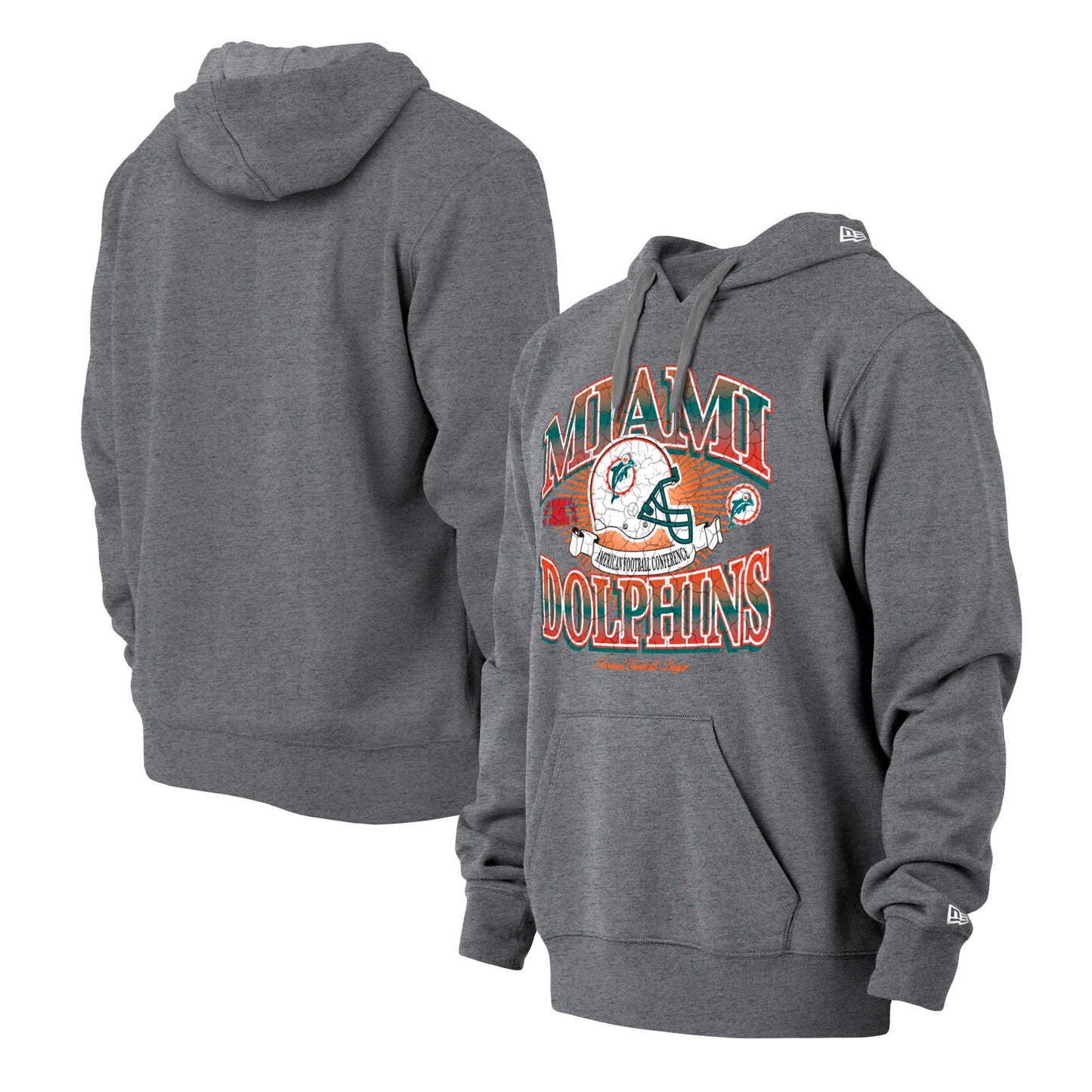 Men's New Era Heather Gray Miami Dolphins Retro Pullover Hoodie