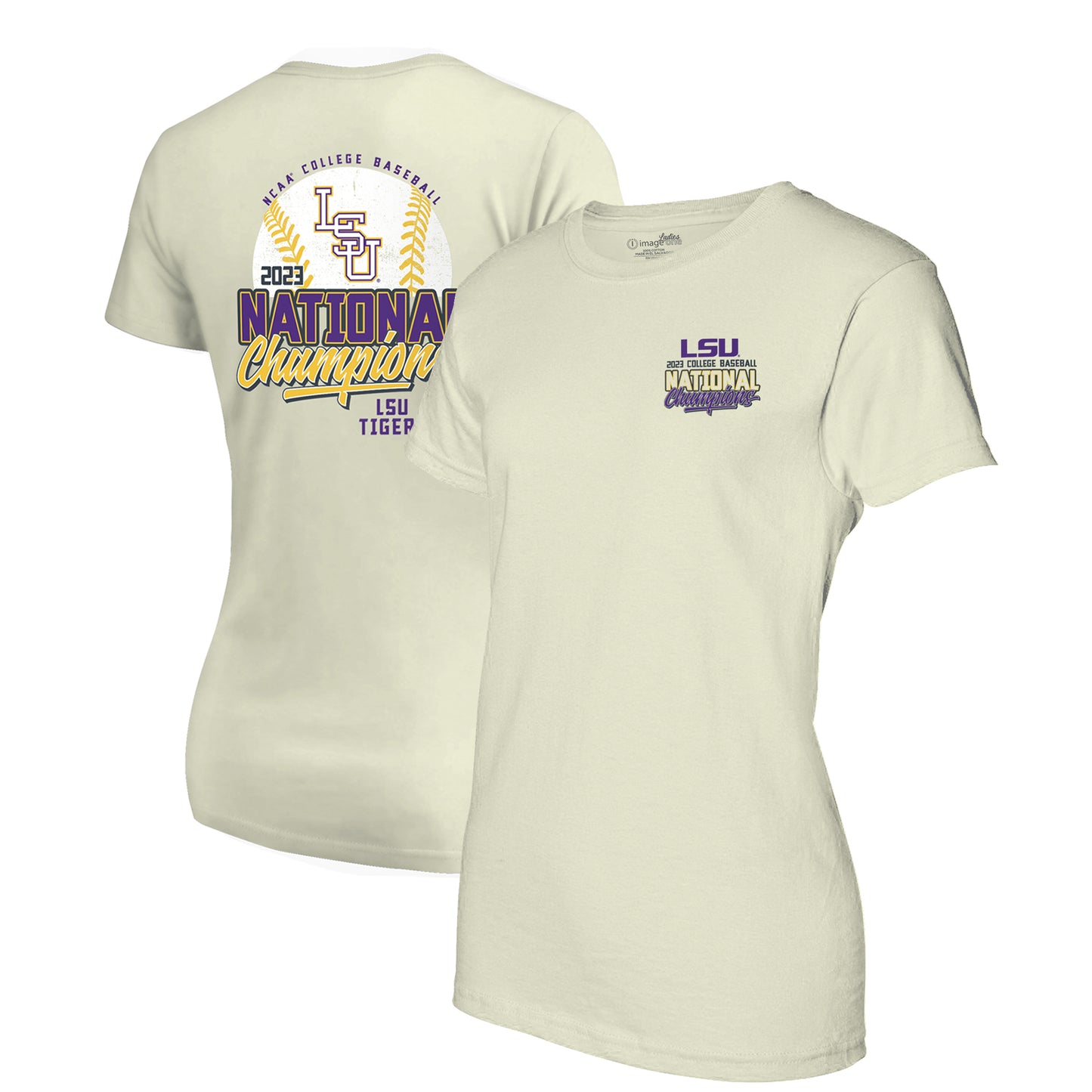 Women's Gold LSU Tigers 2023 NCAA Men's Baseball College World Series Champions Distressed Baseball T-Shirt