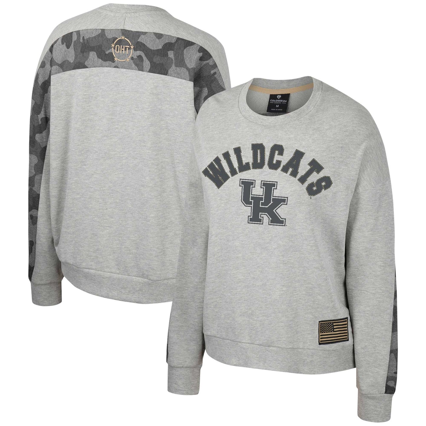 Women's Colosseum Heather Gray Kentucky Wildcats OHT Military Appreciation Flag Rank Dolman Pullover Sweatshirt