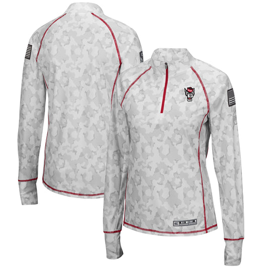 Women's Colosseum Camo NC State Wolfpack OHT Military Appreciation Officer Arctic Lightweight Quarter-Zip Top