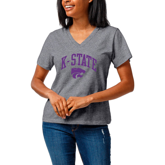 Women's League Collegiate Wear  Heather Gray Kansas State Wildcats Intramural Boyfriend Tri-Blend V-Neck T-Shirt