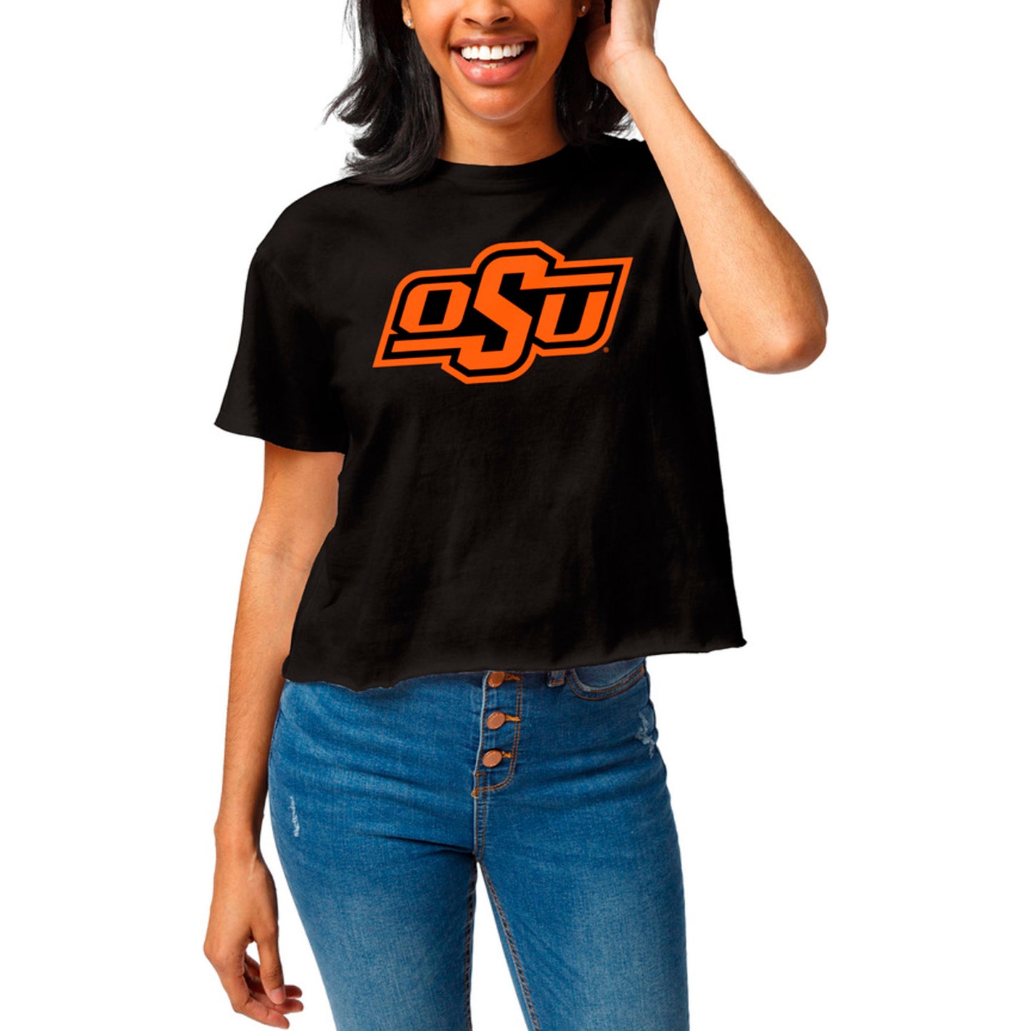 Women's League Collegiate Wear  Black Oklahoma State Cowboys Clothesline Cropped T-Shirt