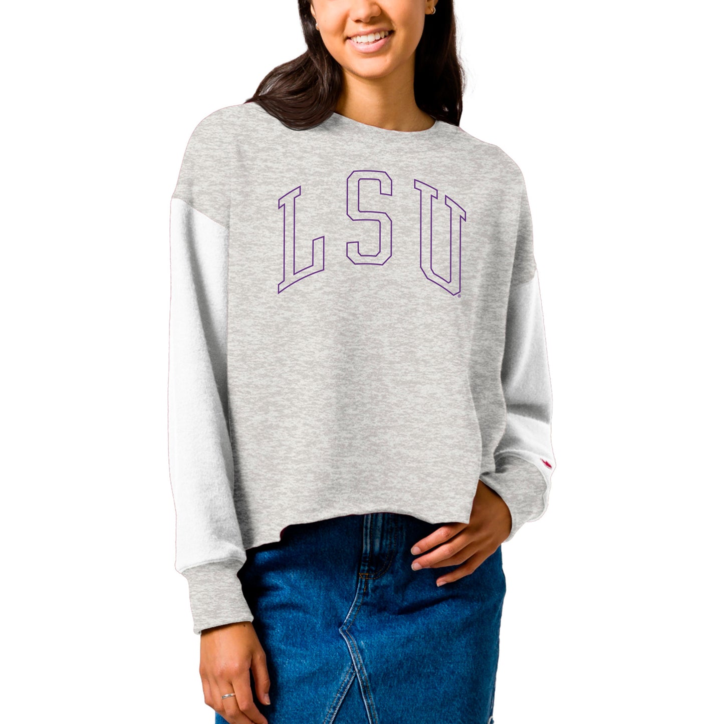 Women's League Collegiate Wear  Gray LSU Tigers Reverse Fleece Cropped Pullover Sweatshirt