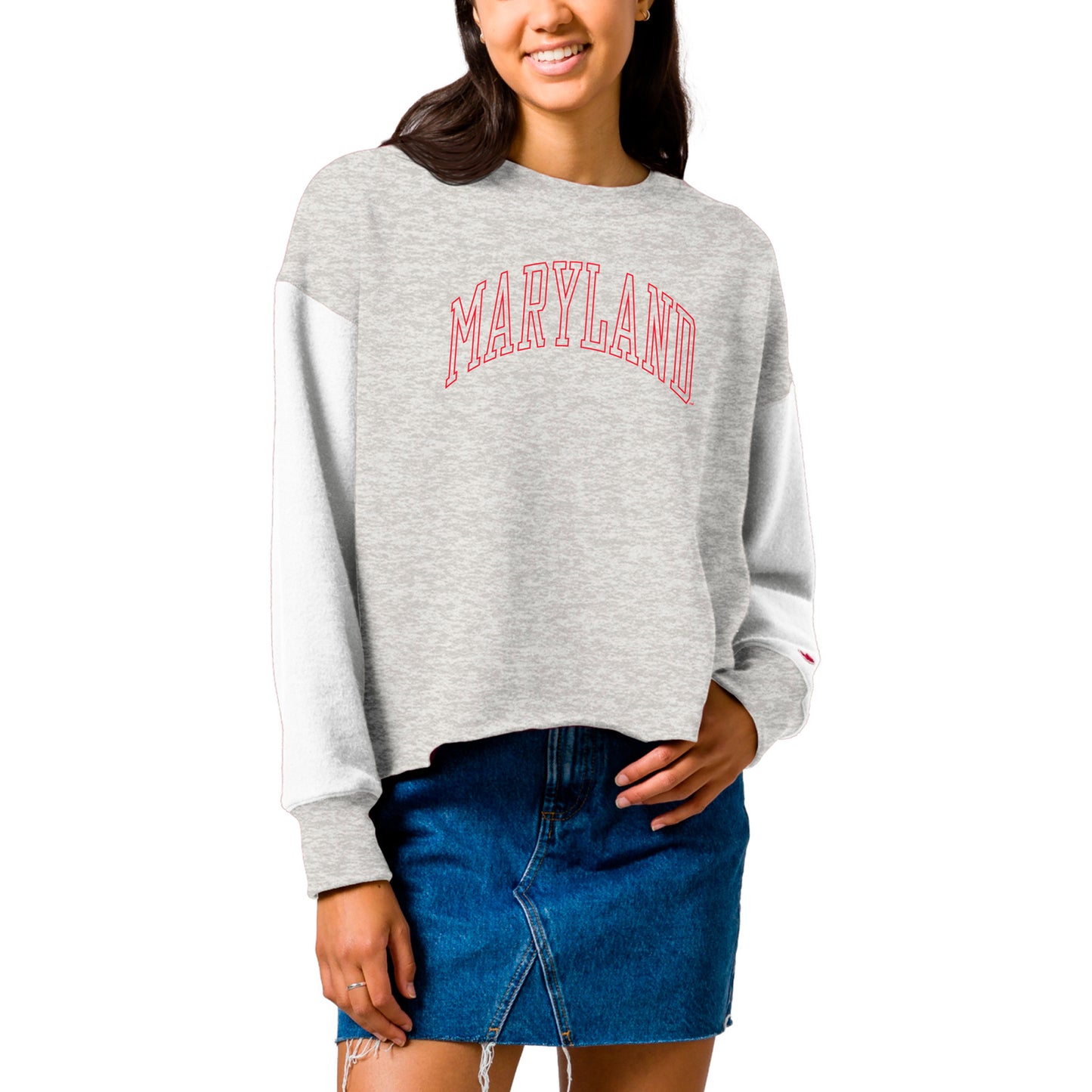 Women's League Collegiate Wear  Gray Maryland Terrapins Reverse Fleece Cropped Pullover Sweatshirt