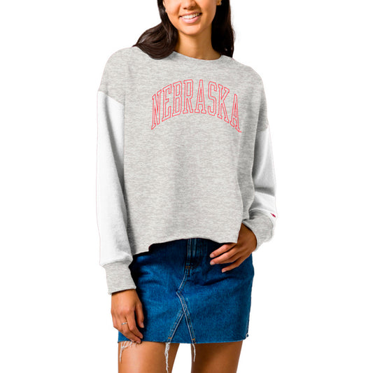 Women's League Collegiate Wear  Gray Nebraska Huskers Reverse Fleece Cropped Pullover Sweatshirt