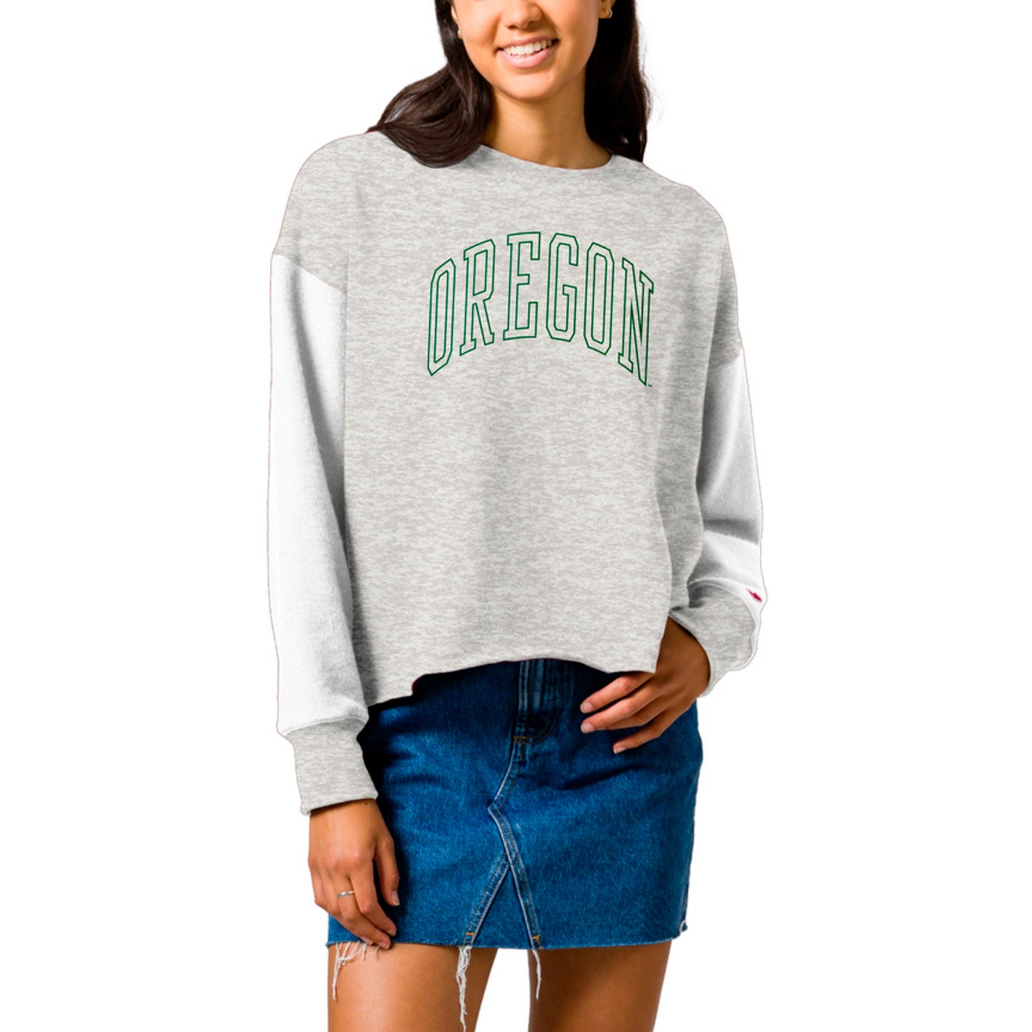 Women's League Collegiate Wear  Gray Oregon Ducks Reverse Fleece Cropped Pullover Sweatshirt