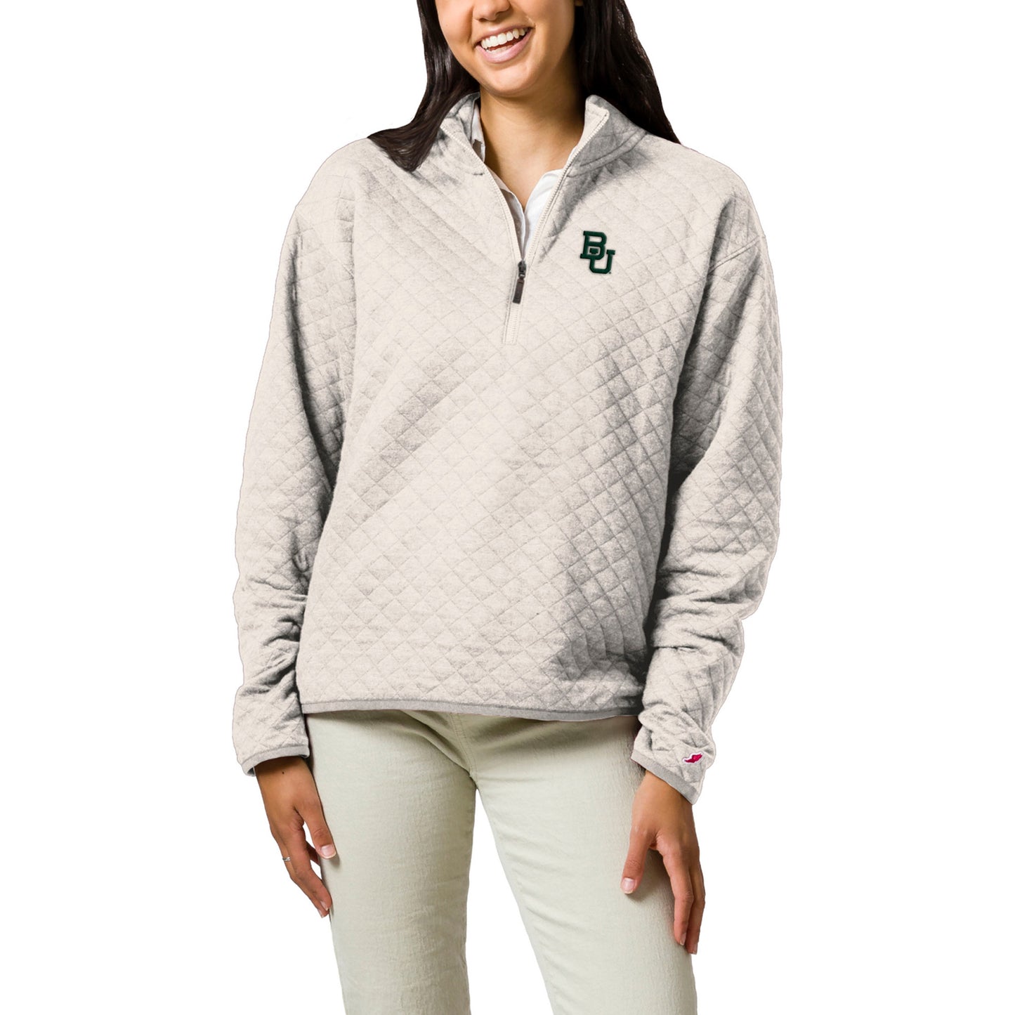 Women's League Collegiate Wear  Cream Baylor Bears Highland Quilted Quarter-Zip Pullover Top