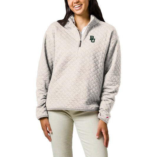 Women's League Collegiate Wear  Cream Baylor Bears Highland Quilted Quarter-Zip Pullover Top