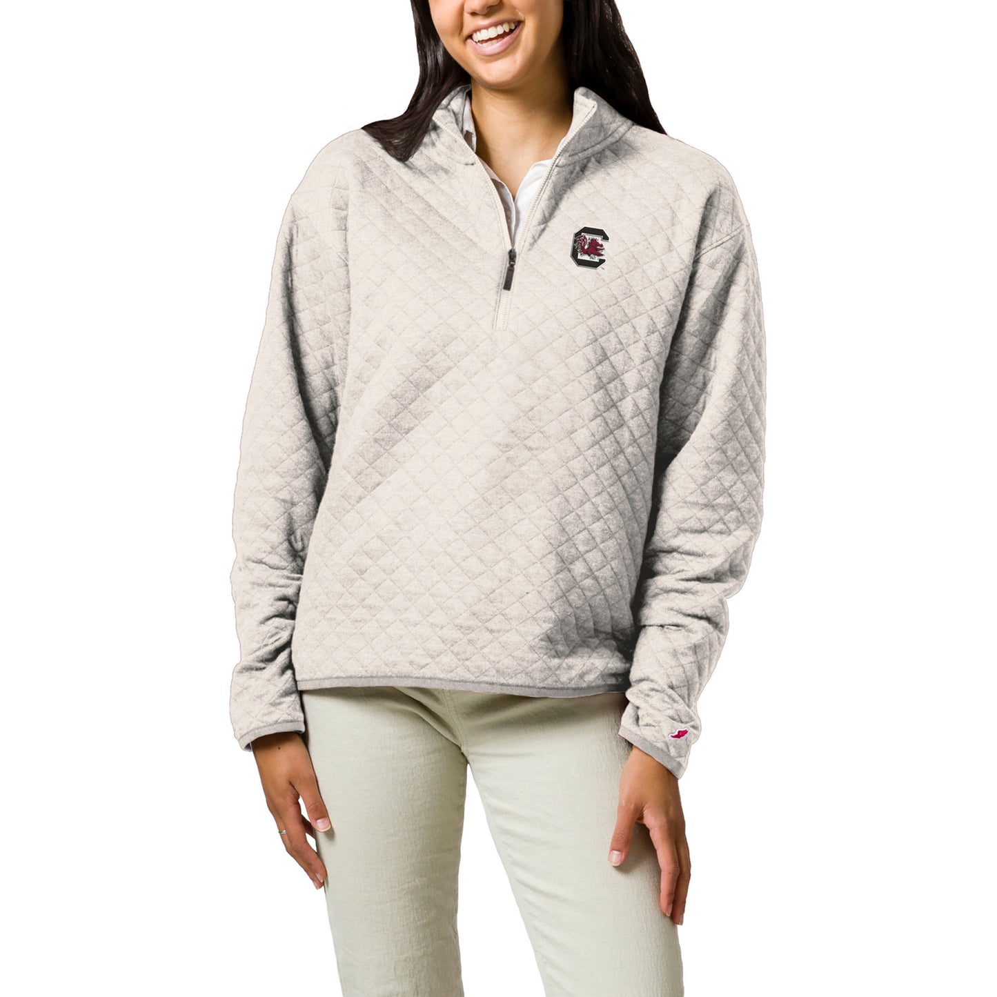 Women's League Collegiate Wear  Cream South Carolina Gamecocks Highland Quilted Quarter-Zip Pullover Top