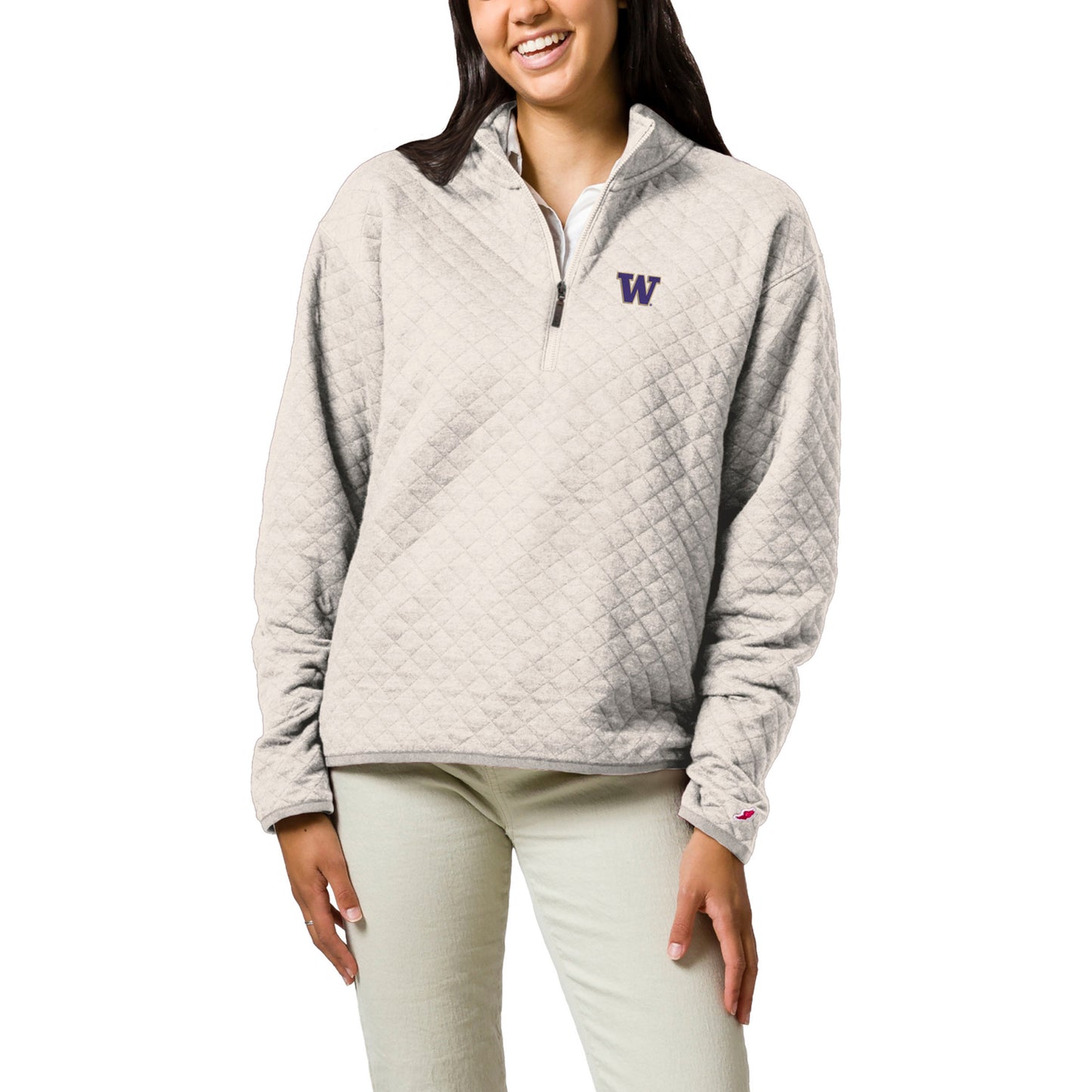 Women's League Collegiate Wear  Cream Washington Huskies Highland Quilted Quarter-Zip Pullover Top