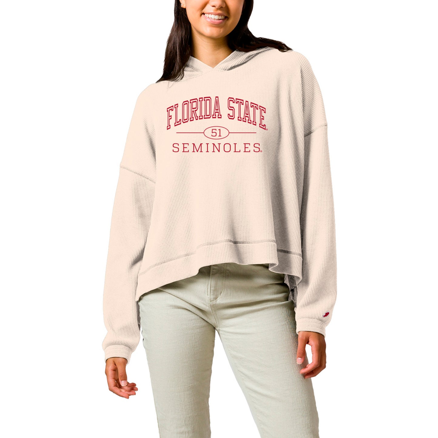 Women's League Collegiate Wear  Cream Florida State Seminoles Waffle Oversized Long Sleeve Hoodie T-Shirt
