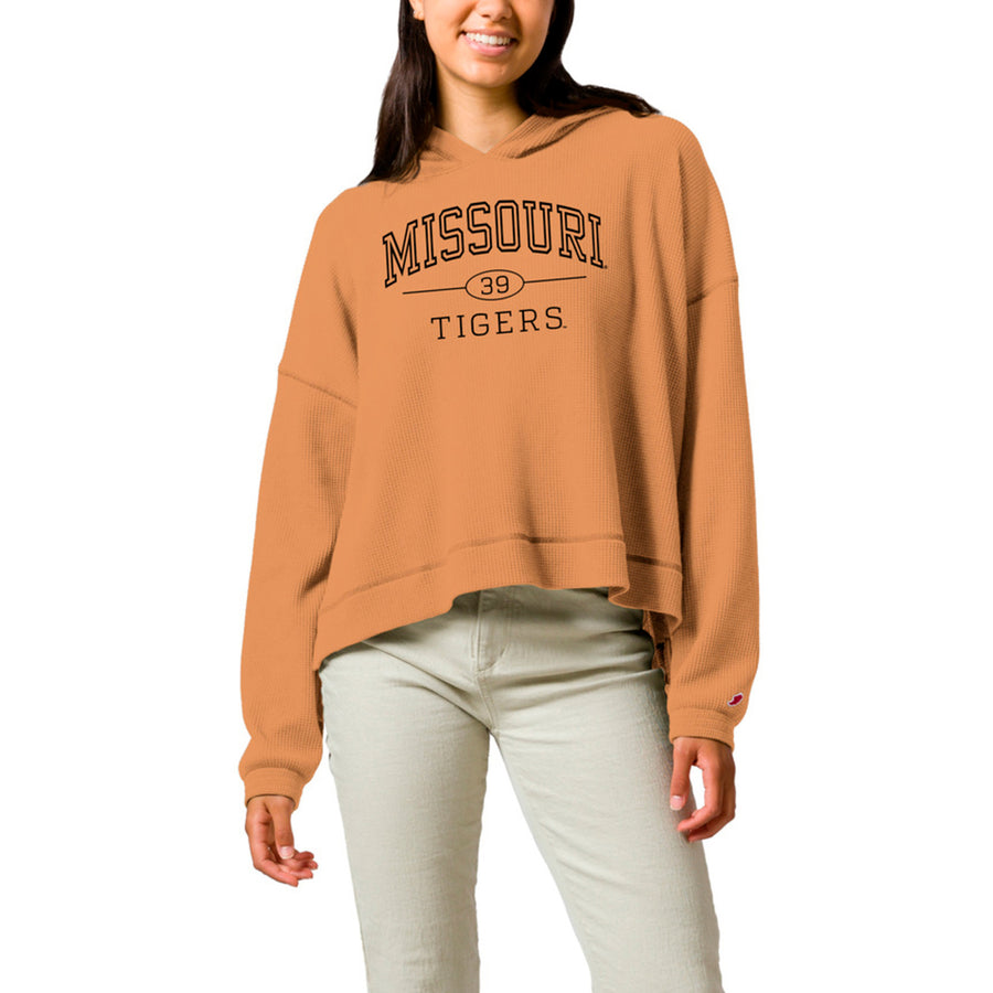 Women's League Collegiate Wear  Tan Missouri Tigers Waffle Oversized Long Sleeve Hoodie T-Shirt