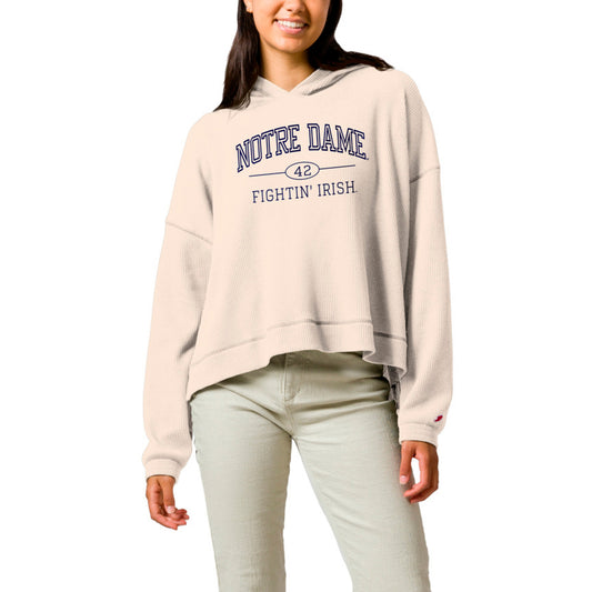 Women's League Collegiate Wear  Cream Notre Dame Fighting Irish Waffle Oversized Long Sleeve Hoodie T-Shirt